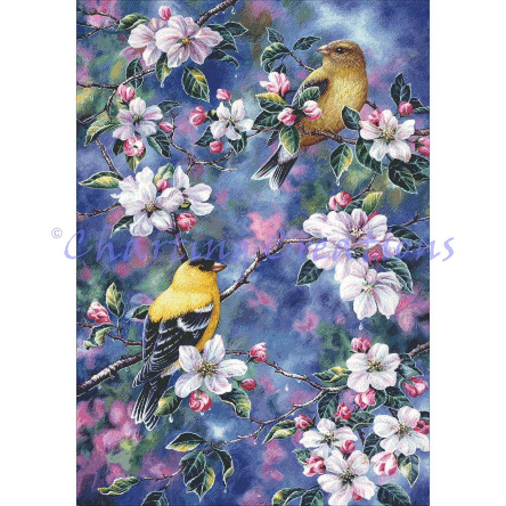 Gold Finch And Blossoms - Click Image to Close